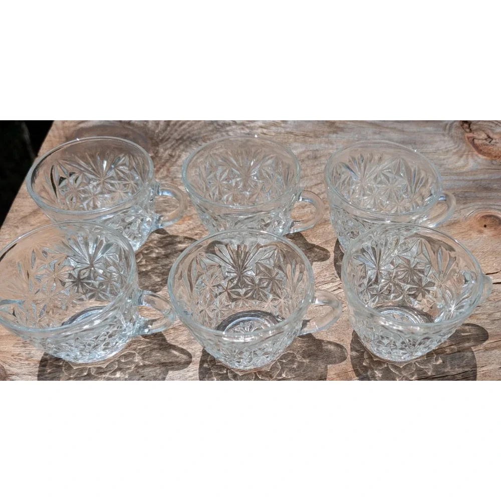 Anchor Hocking Arlington Punch Cups Set of 6 Clear Star Fan Glass Vintage